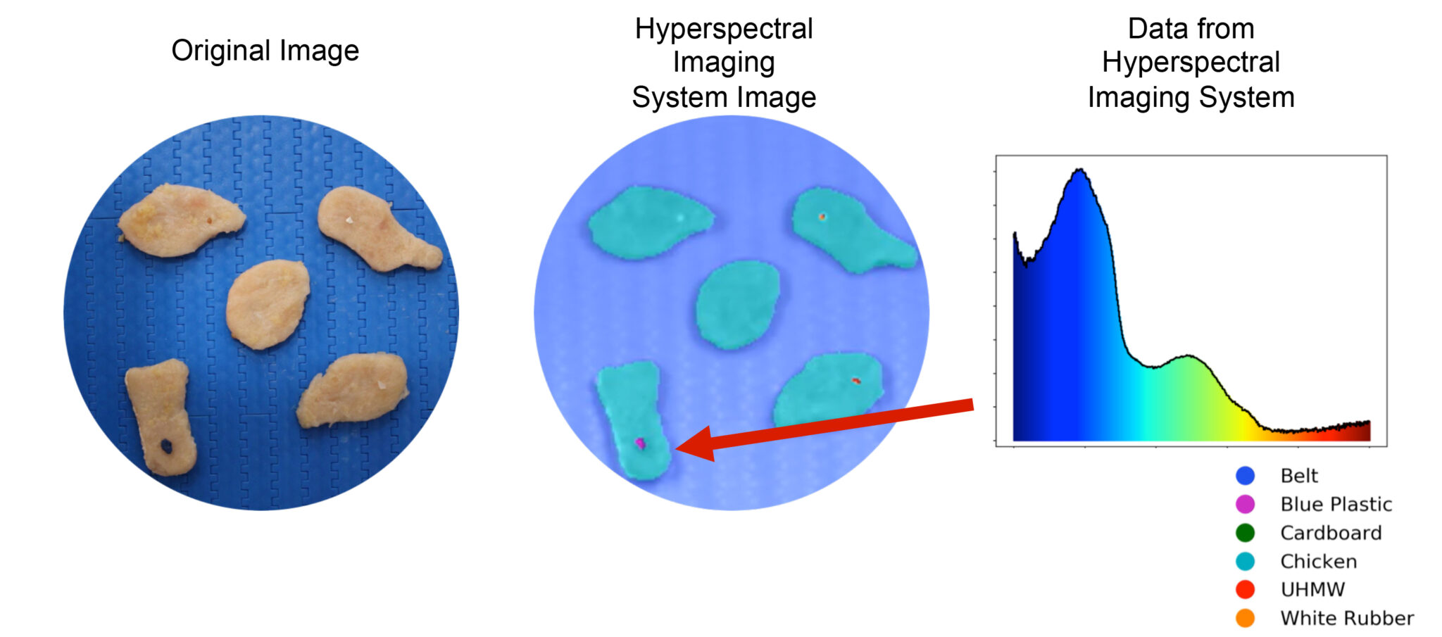 Foreign material detection on chicken nuggets using hyperspectral imaging