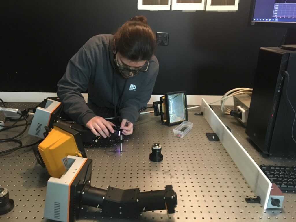 Danielle working on spectrometer alignment in the Optics lab