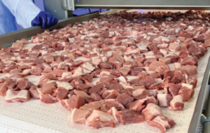 Pork on processing line